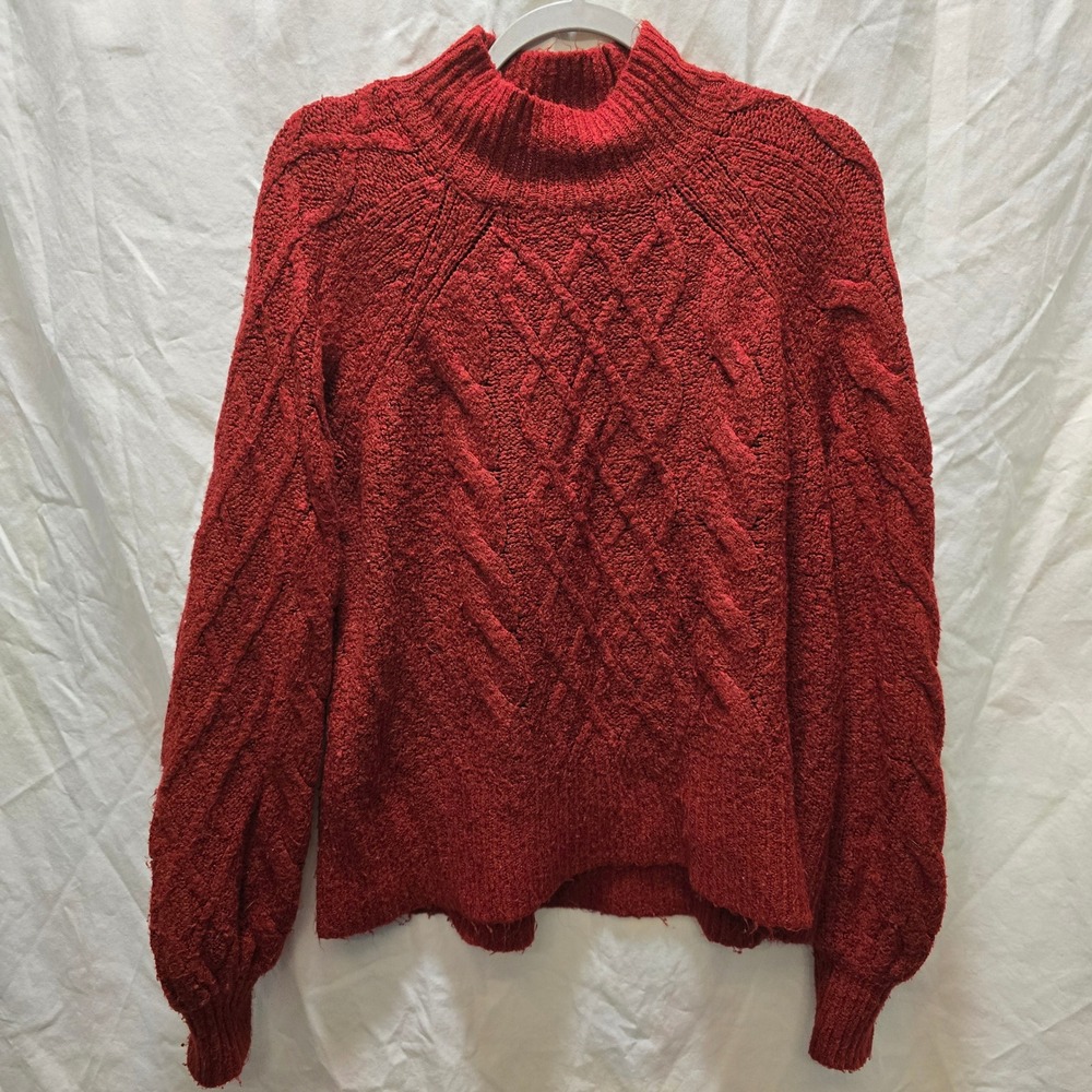 Abercrombie & Fitch Womens Red Cable Knit Mock Neck Sweater Large